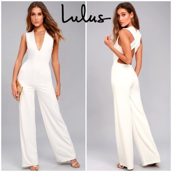 Lulus Thinking Out Loud Jumpsuit White Small - Picture 1 of 4